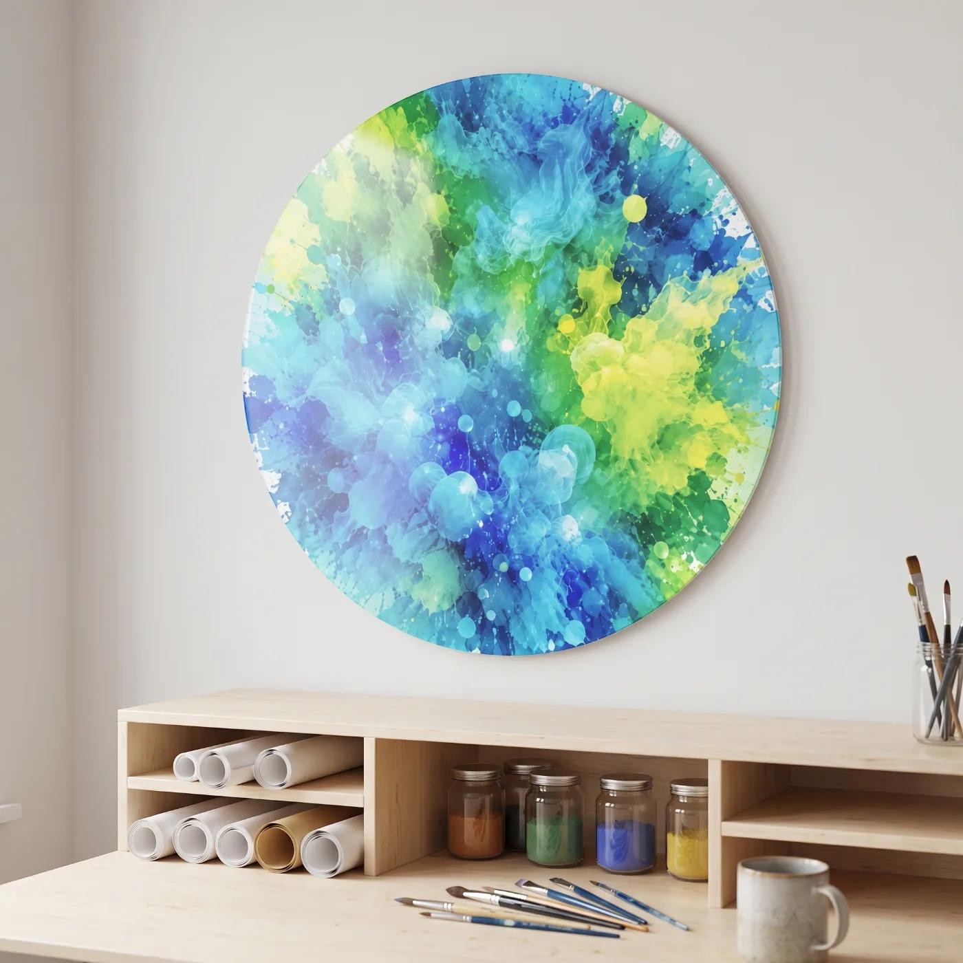 Abstract Color Splash Round Tempered Glass Wall Art | Glass Wall Decor — 3