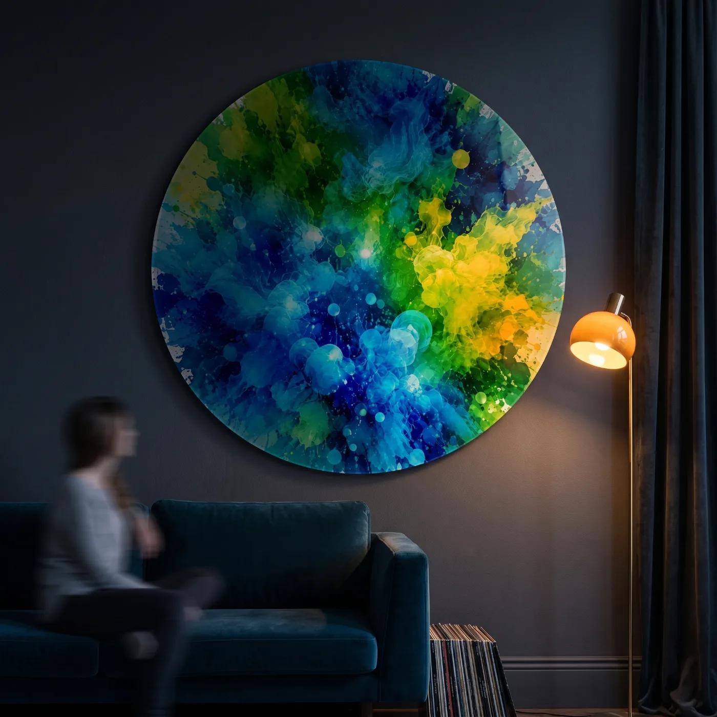 Abstract Color Splash Round Tempered Glass Wall Art | Glass Wall Decor — 4