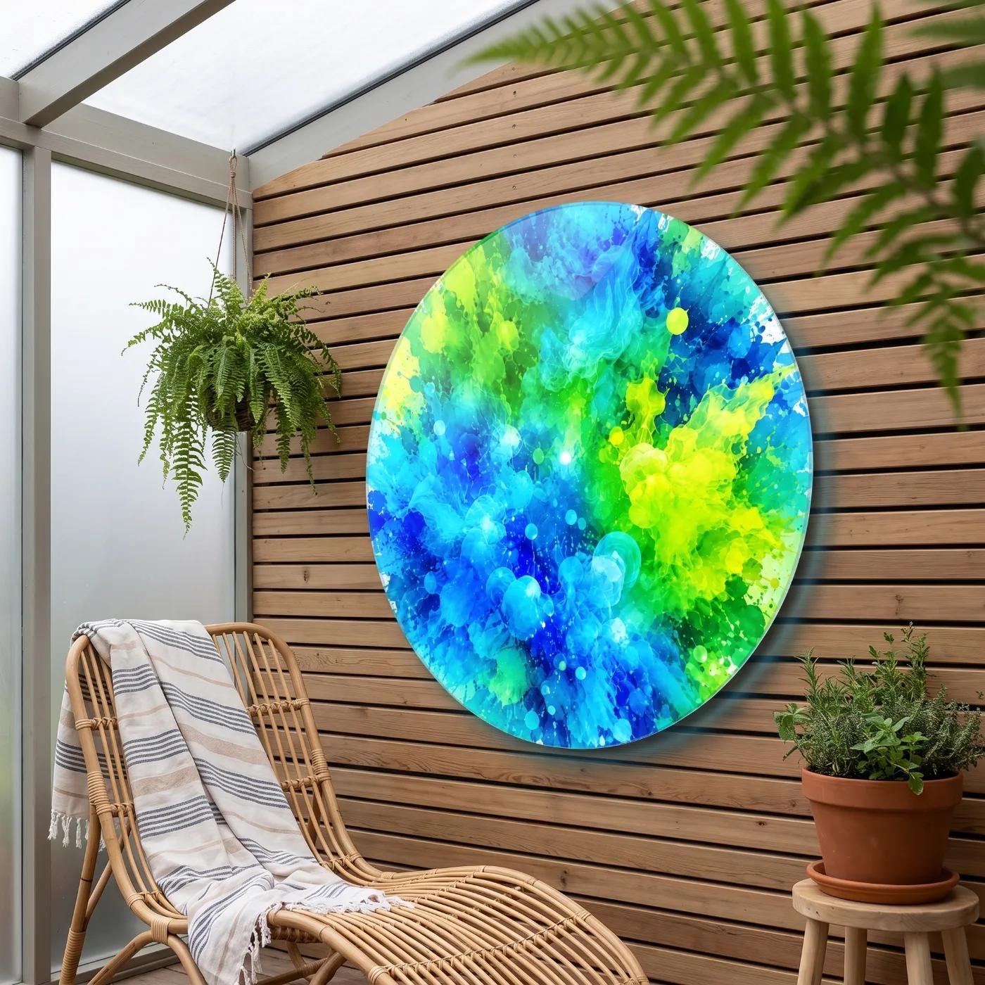 Abstract Color Splash Round Tempered Glass Wall Art | Glass Wall Decor — 5