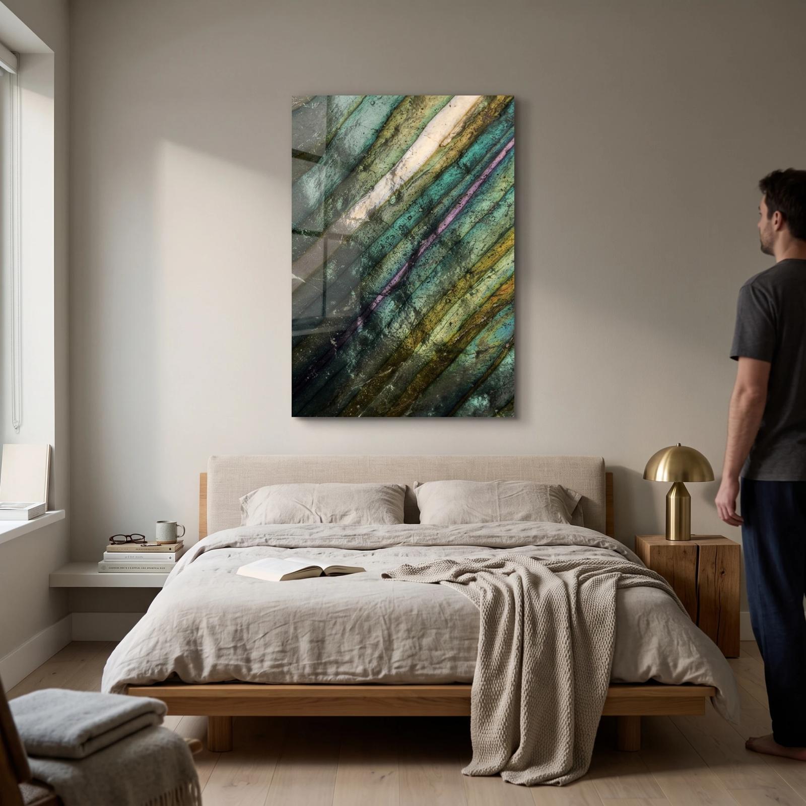 Labradorite Gemstone Glass Wall Art Teal Green | Glass Wall Art