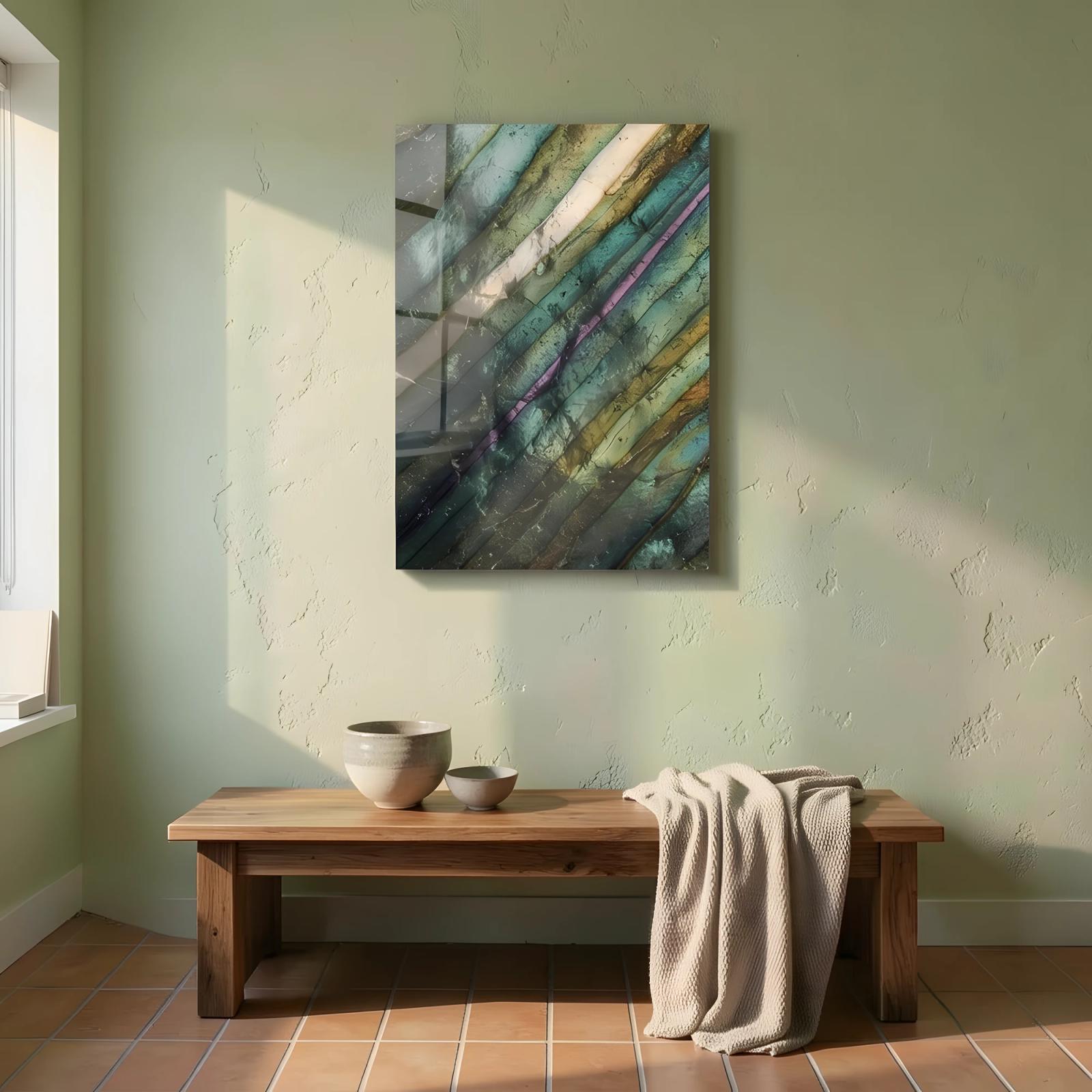 Labradorite Gemstone Glass Wall Art Teal Green | Glass Wall Art — 4