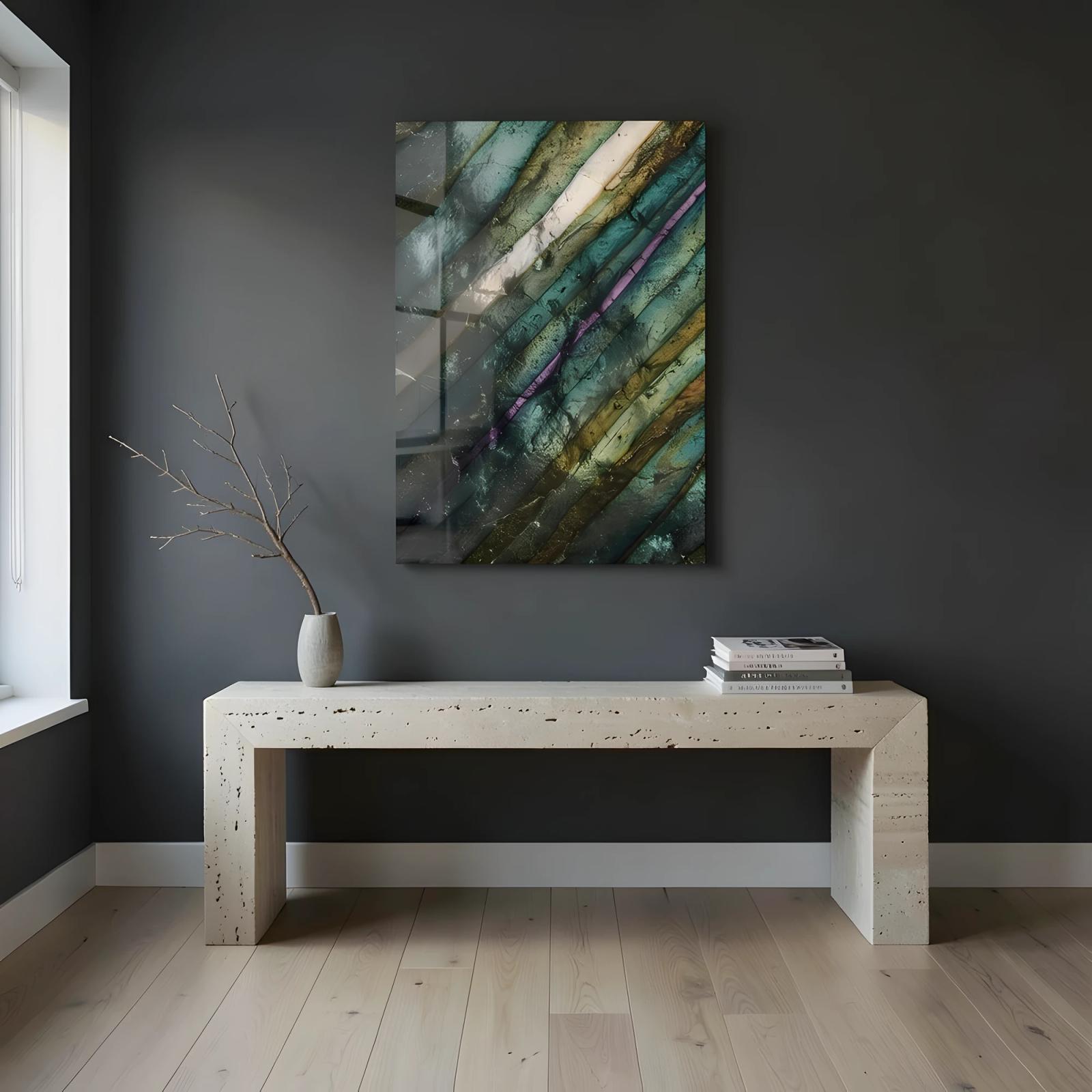 Labradorite Gemstone Glass Wall Art Teal Green | Glass Wall Art — 5