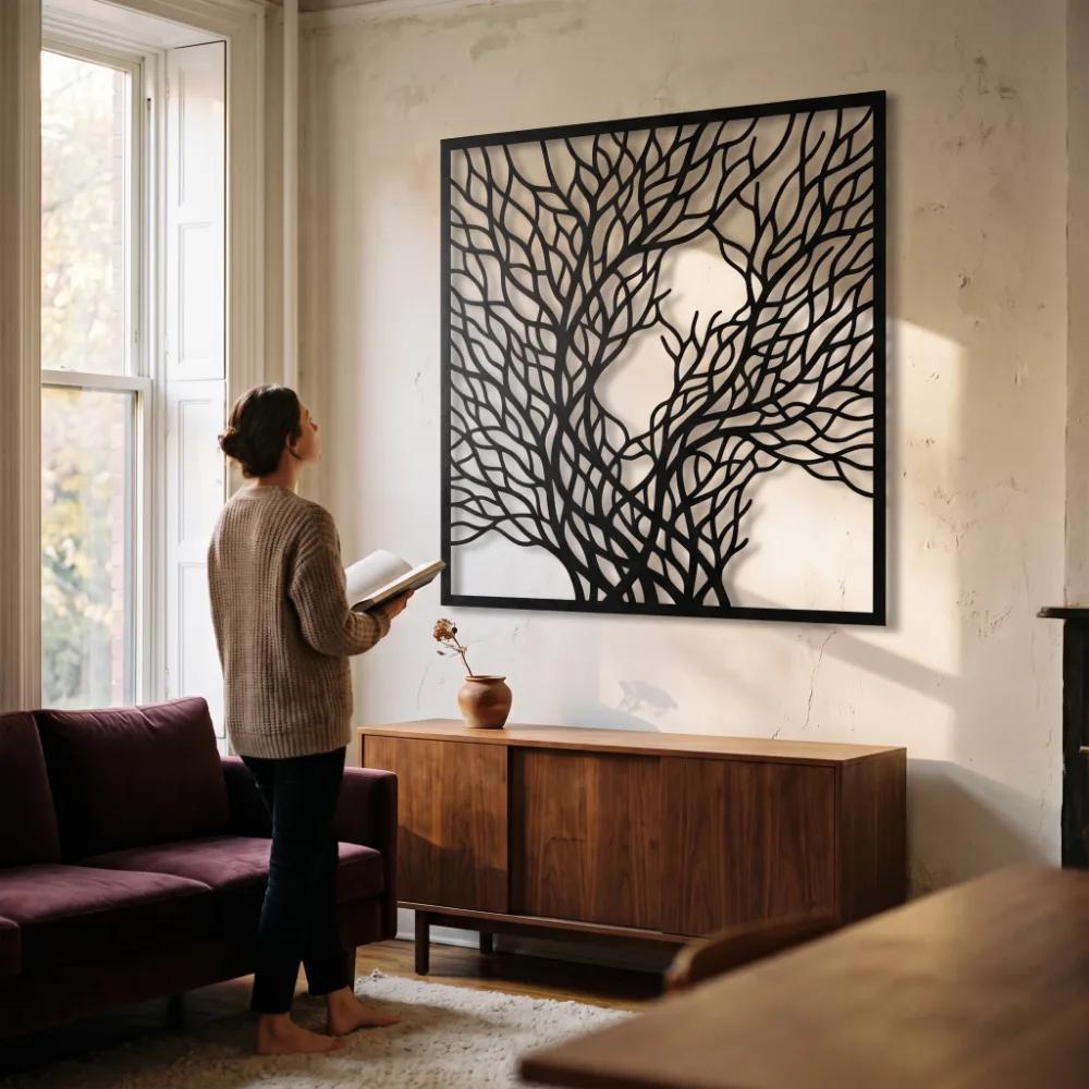 Botanical Tree Metal Wall Art – Whispering Canopy, Living Room Decor — 3