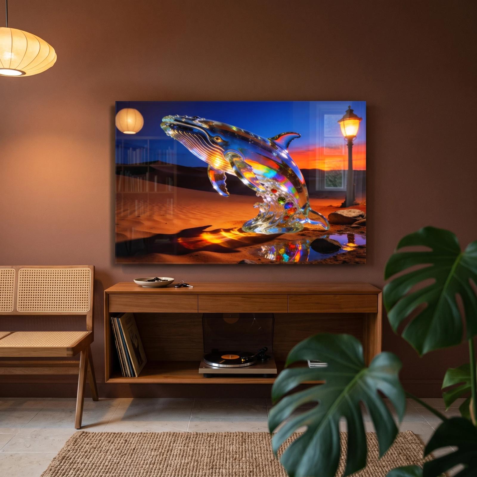 Crystal Whale Glass Wall Art Desert Twilight Tempered Glass Print — 2