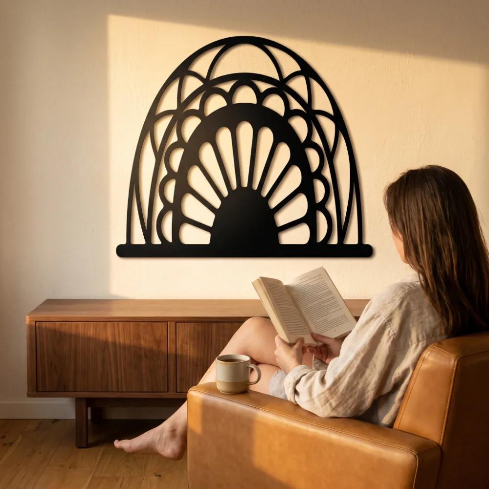 Arch Cathedral Metal Wall Art – Vaulted Reverie, Modern Entryway Living Room Decor — 3