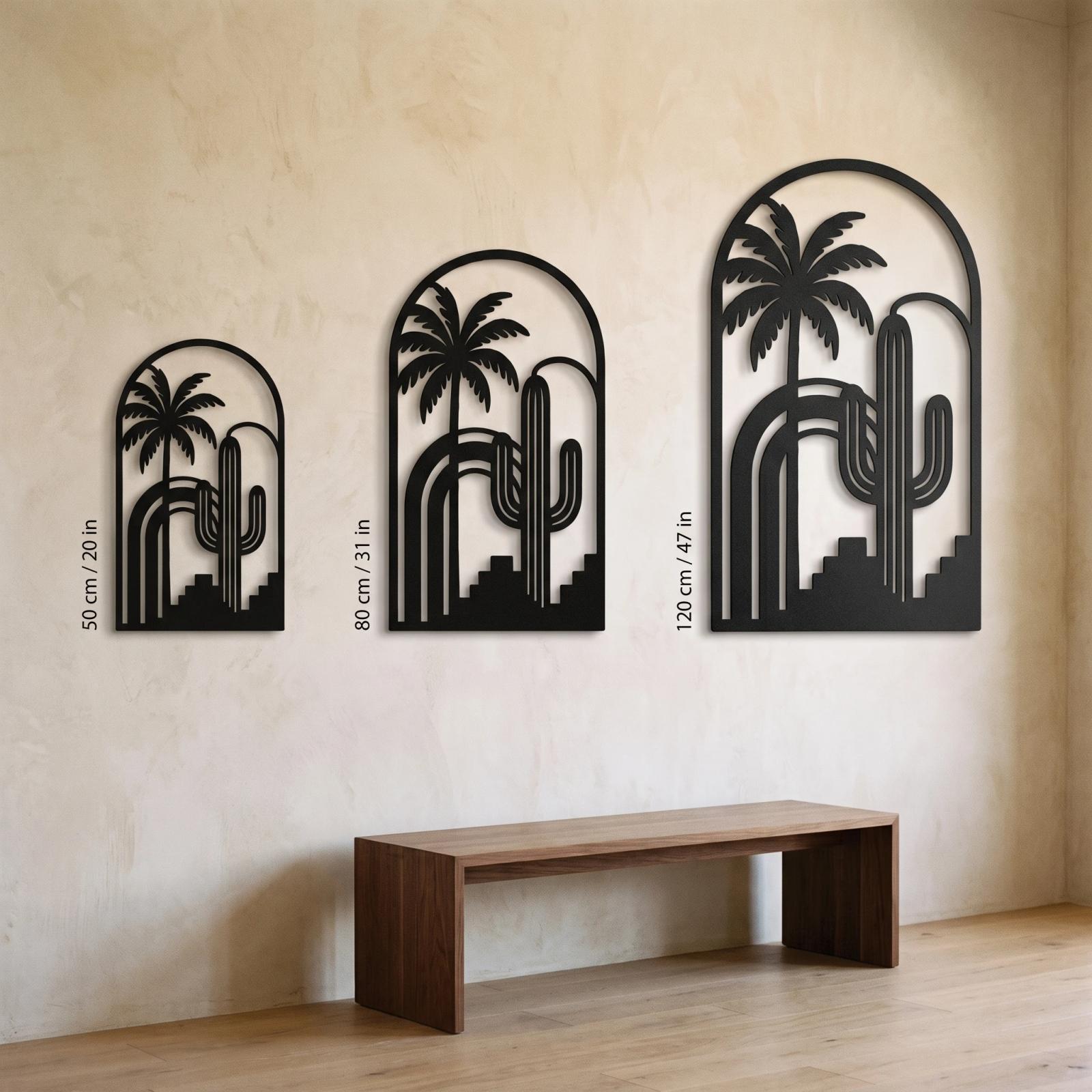 Palm and Cactus LED Metal Wall Art – Desert Mirage, Southwest Living Room Decor — 9