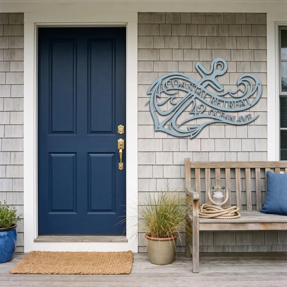 Coastal Anchor Metal Address Sign – Ocean Arrival, Beach House Facade Decor — 3