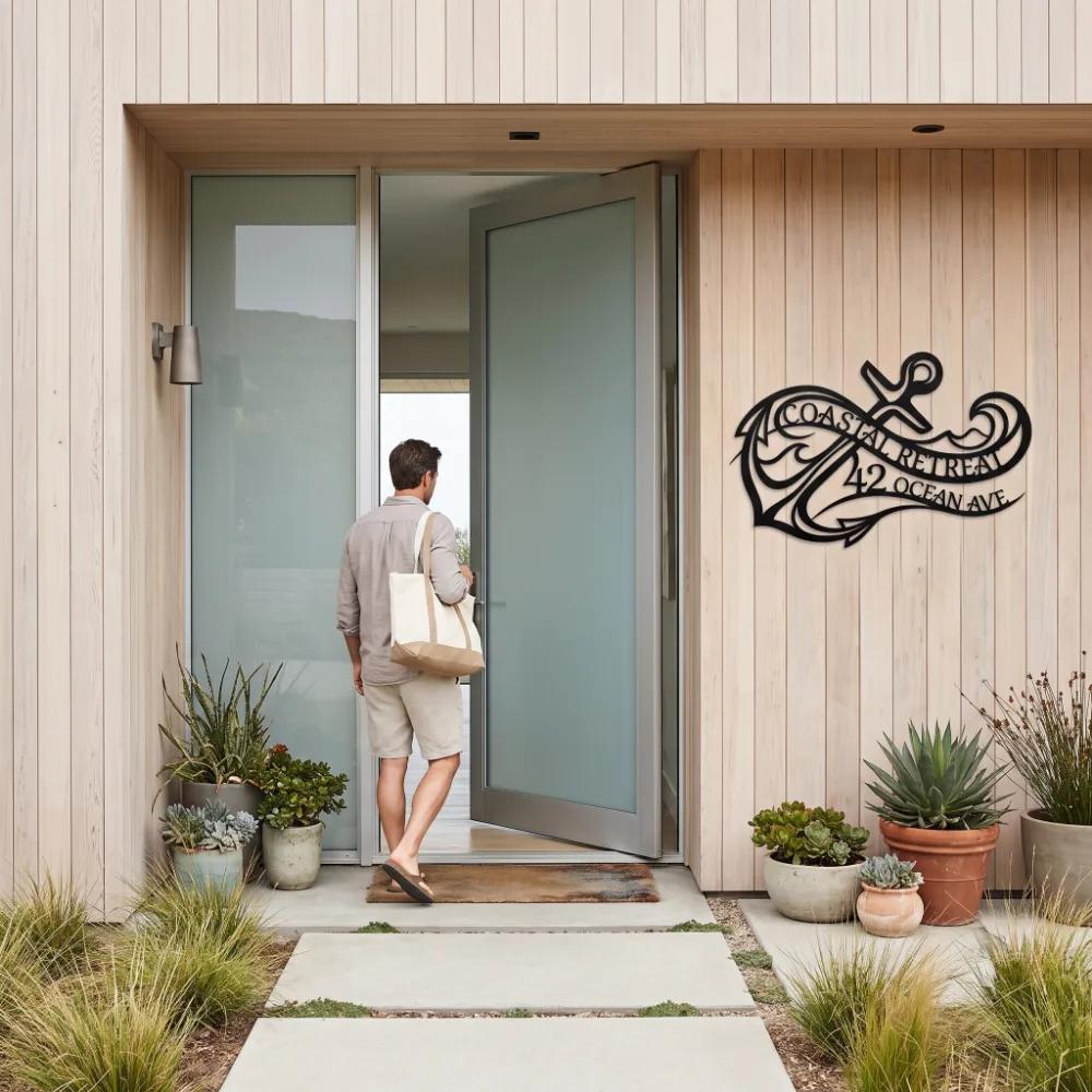 Coastal Anchor Metal Address Sign – Ocean Arrival, Beach House Facade Decor — 2
