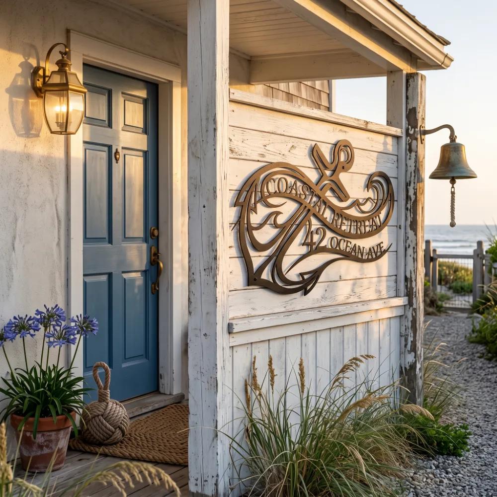 Coastal Anchor Metal Address Sign – Ocean Arrival, Beach House Facade Decor — 5