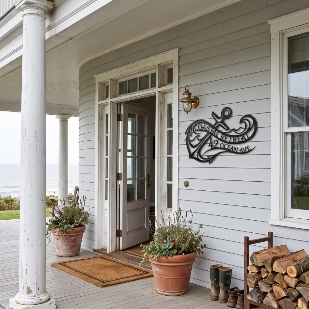 Coastal Anchor Metal Address Sign – Ocean Arrival, Beach House Facade Decor — 6