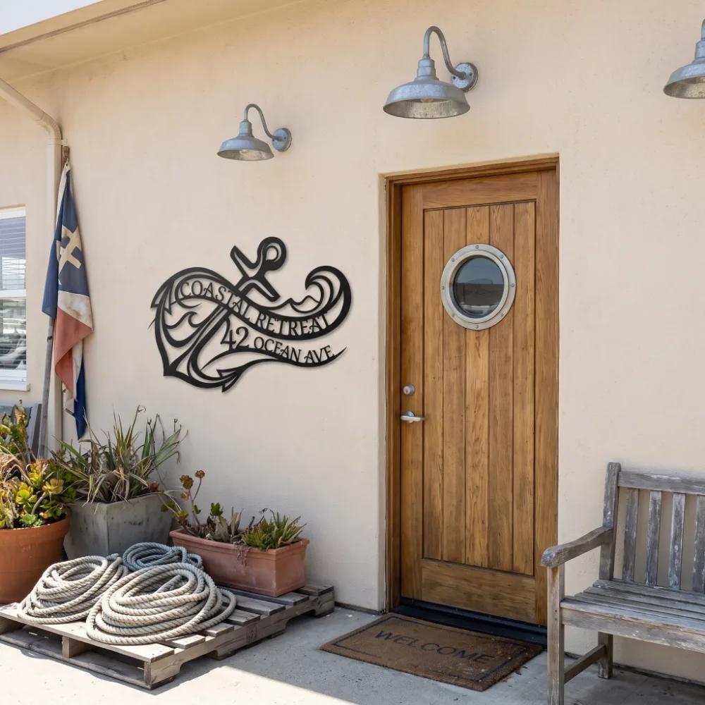 Coastal Anchor Metal Address Sign – Ocean Arrival, Beach House Facade Decor — 8