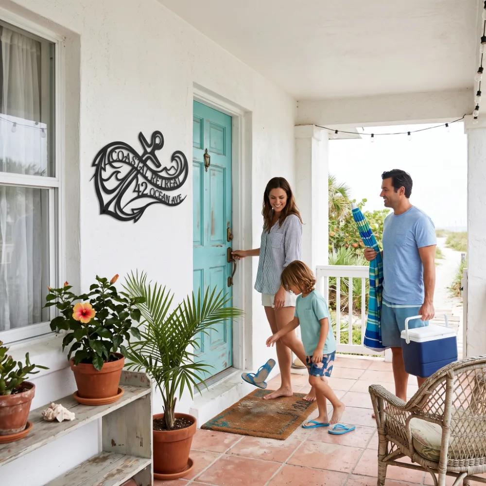 Coastal Anchor Metal Address Sign – Ocean Arrival, Beach House Facade Decor — 9