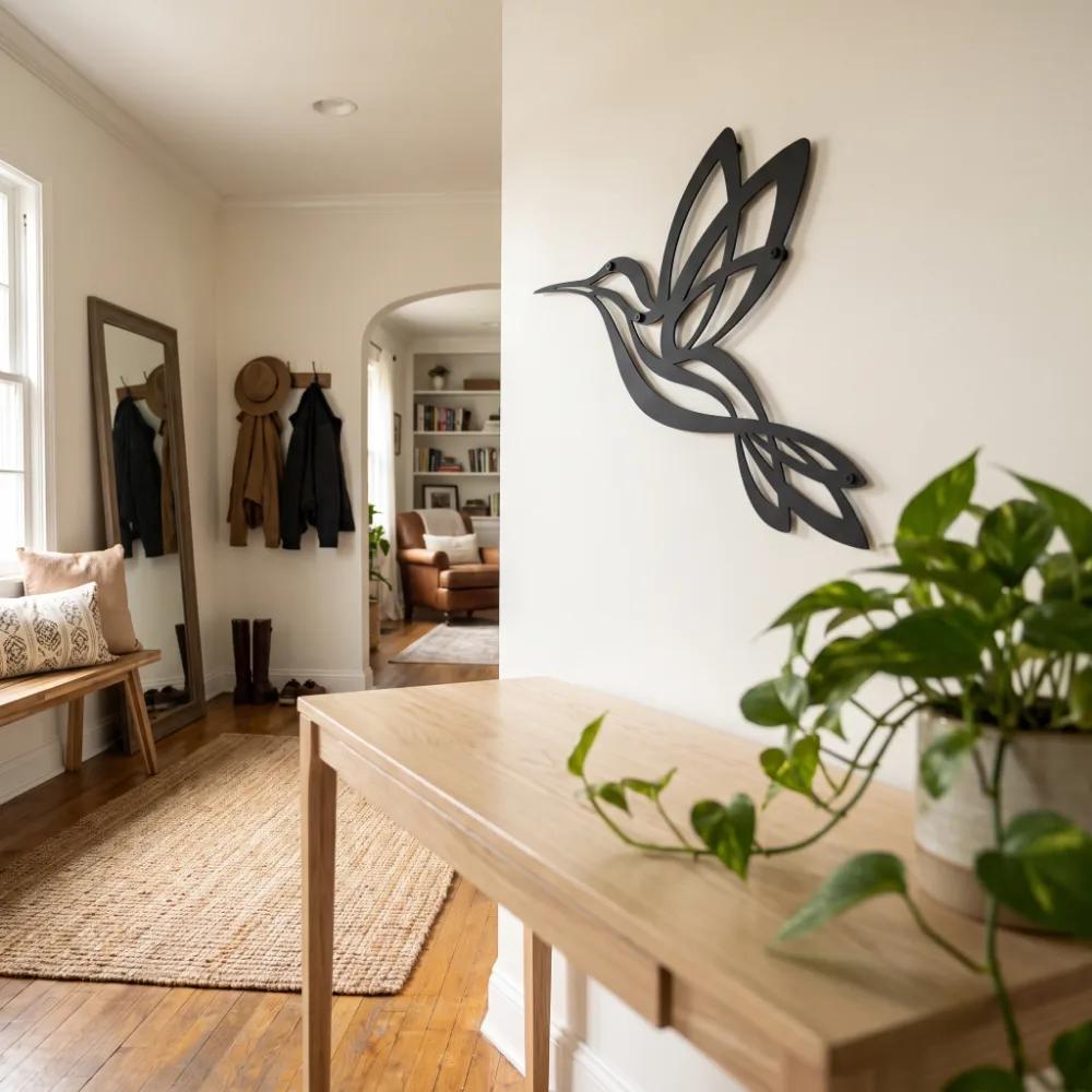 Minimalist Hummingbird Metal Wall Art – Aerial Grace, Living Room Decor — 7