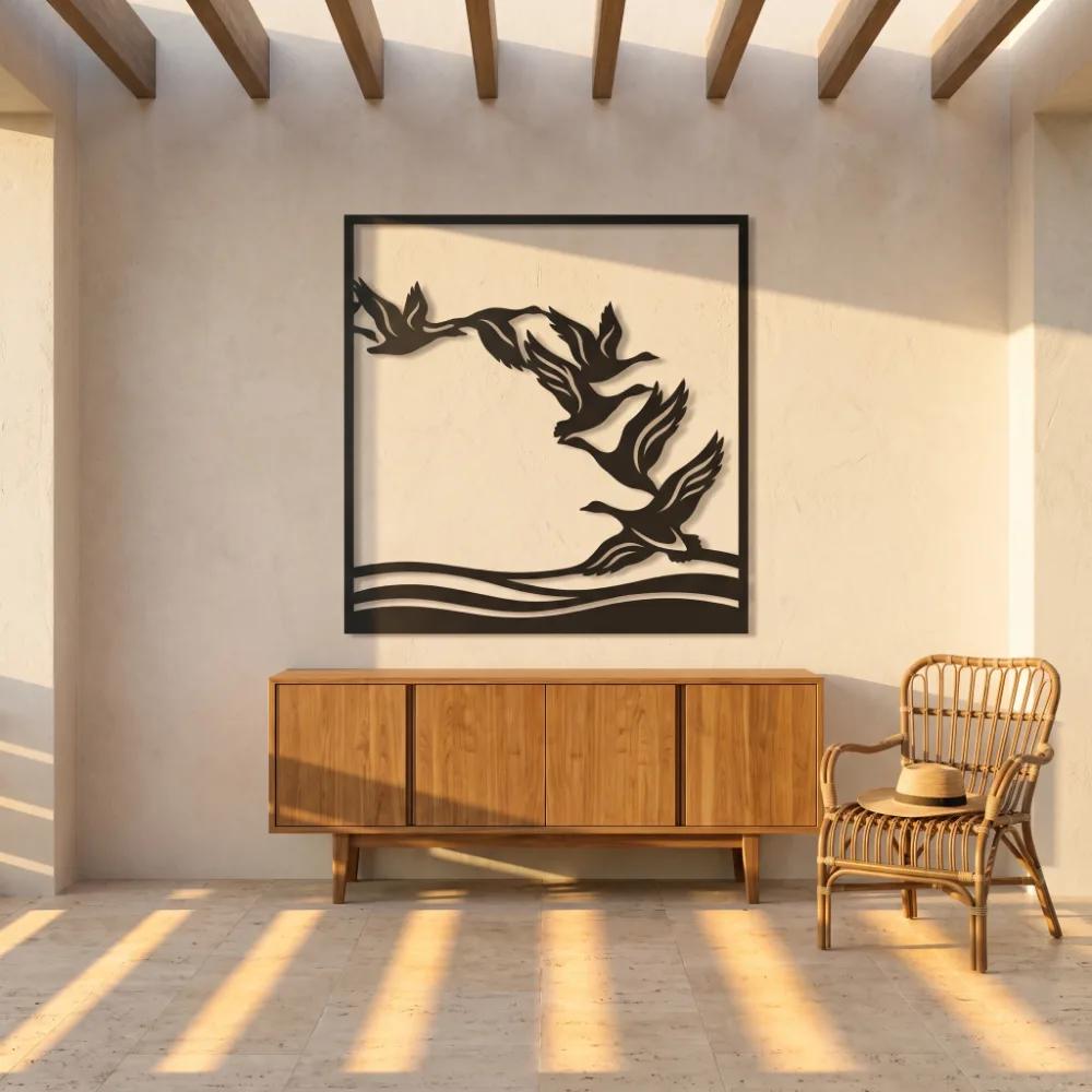 Flying Geese Metal Wall Art – Northbound Flight, Lake House Nature Decor — 4