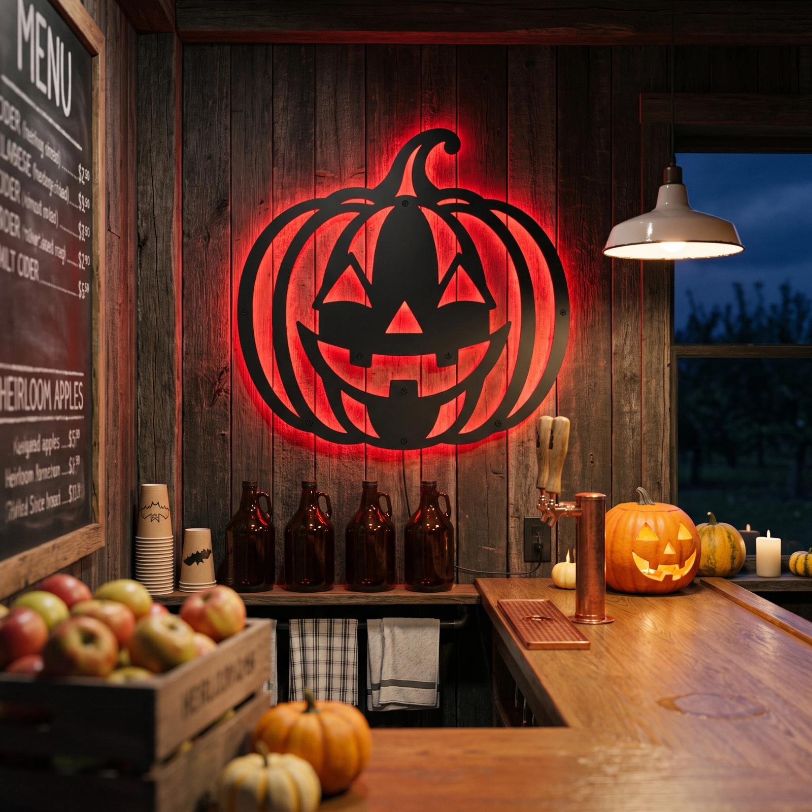 Jack O Lantern Halloween LED Metal Wall Art – Hollow Beacon, Porch & Living Room Decor — 3
