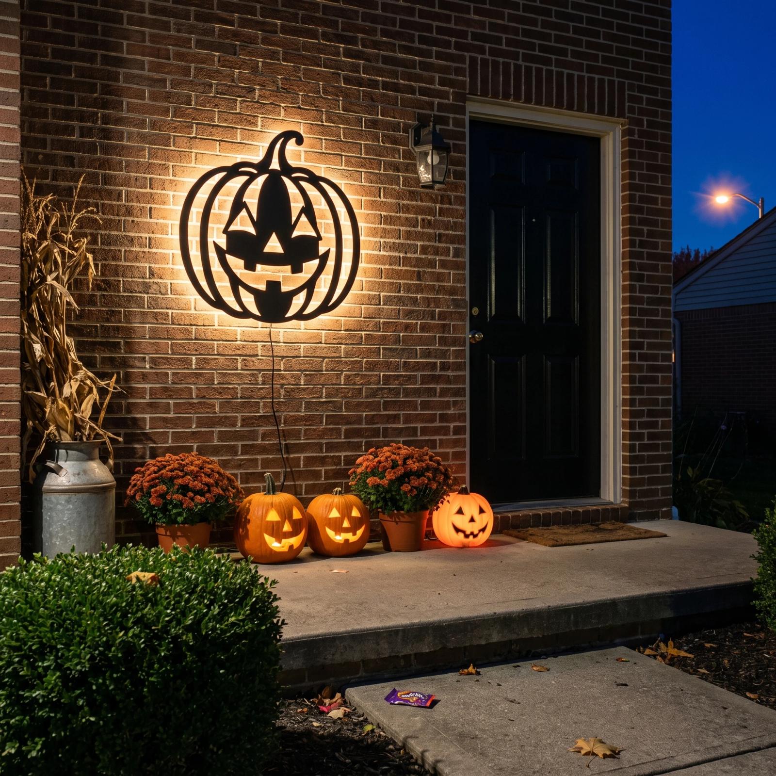Jack O Lantern Halloween LED Metal Wall Art – Hollow Beacon, Porch & Living Room Decor — 4