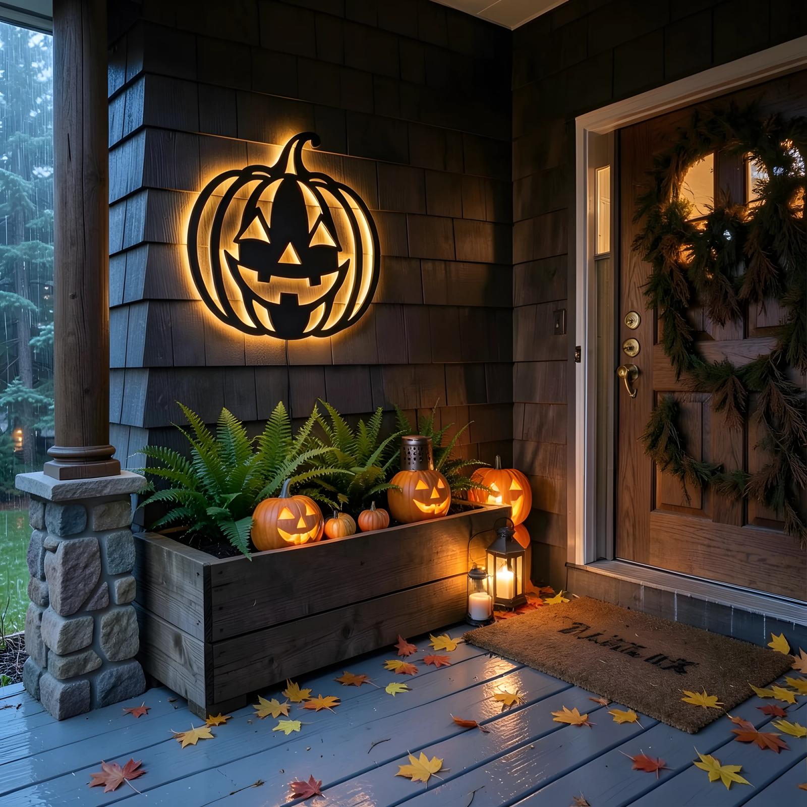 Jack O Lantern Halloween LED Metal Wall Art – Hollow Beacon, Porch & Living Room Decor — 6