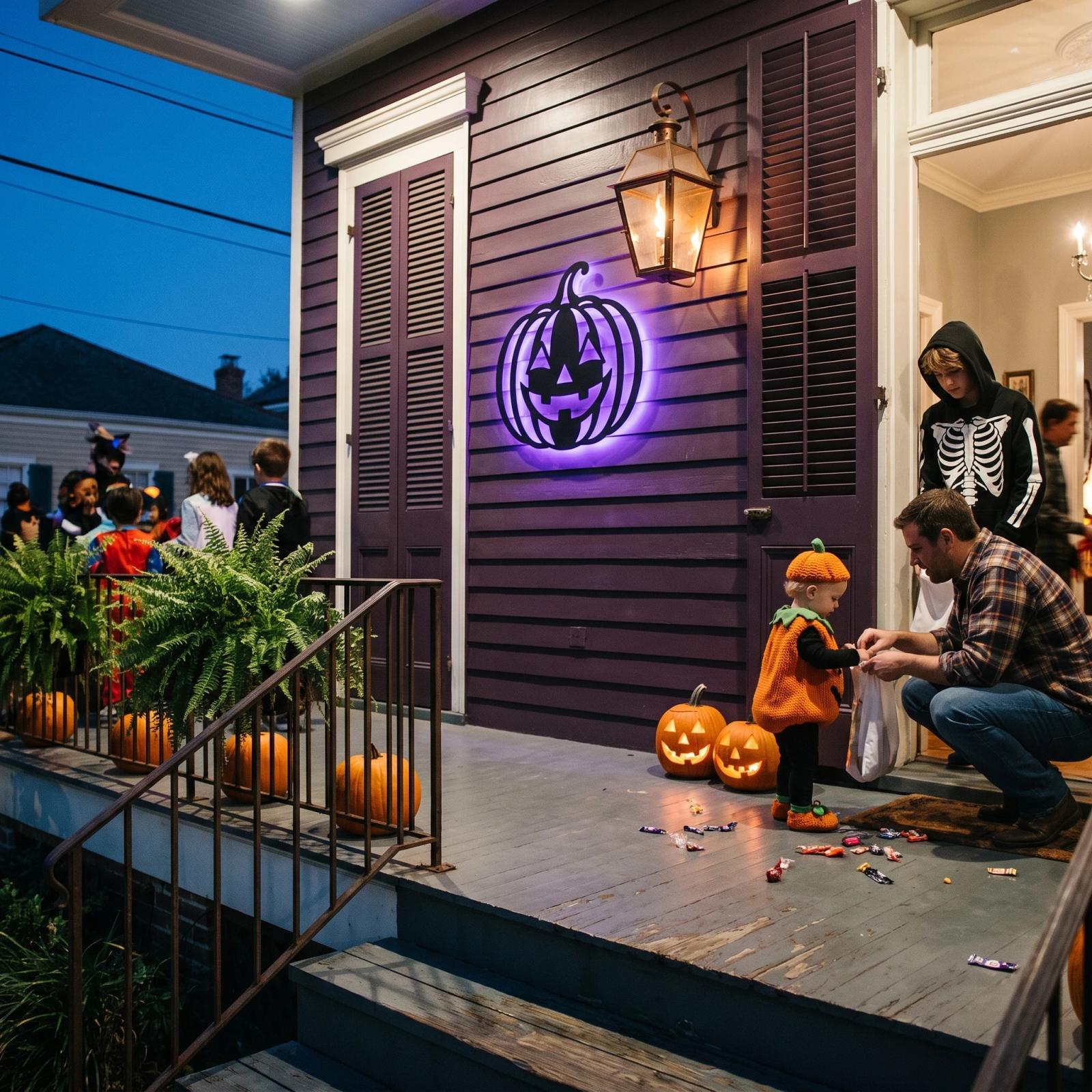 Jack O Lantern Halloween LED Metal Wall Art – Hollow Beacon, Porch & Living Room Decor — 7