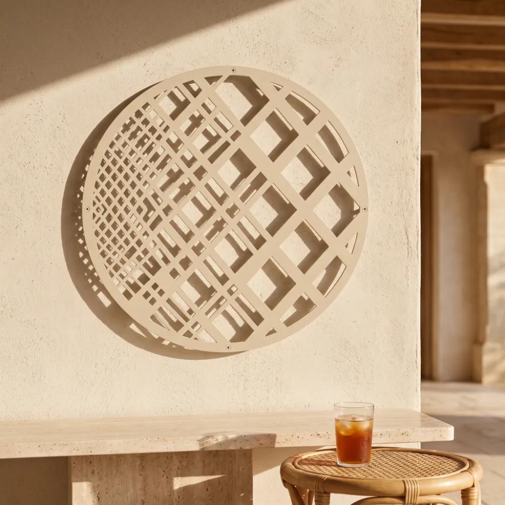 Geometric Sphere Metal Wall Art – Lattice Meridian, Modern Living Room Decor
