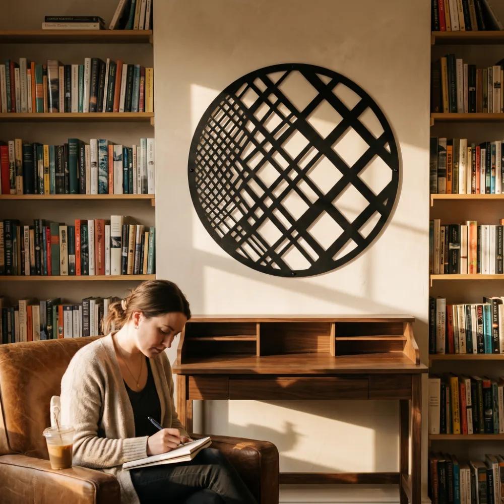 Geometric Sphere Metal Wall Art – Lattice Meridian, Modern Living Room Decor — 3