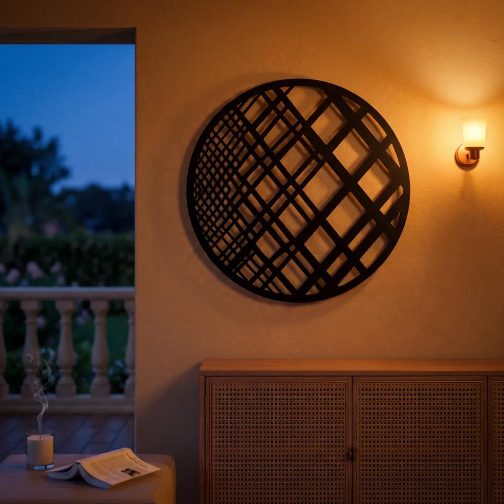 Geometric Sphere Metal Wall Art – Lattice Meridian, Modern Living Room Decor — 6