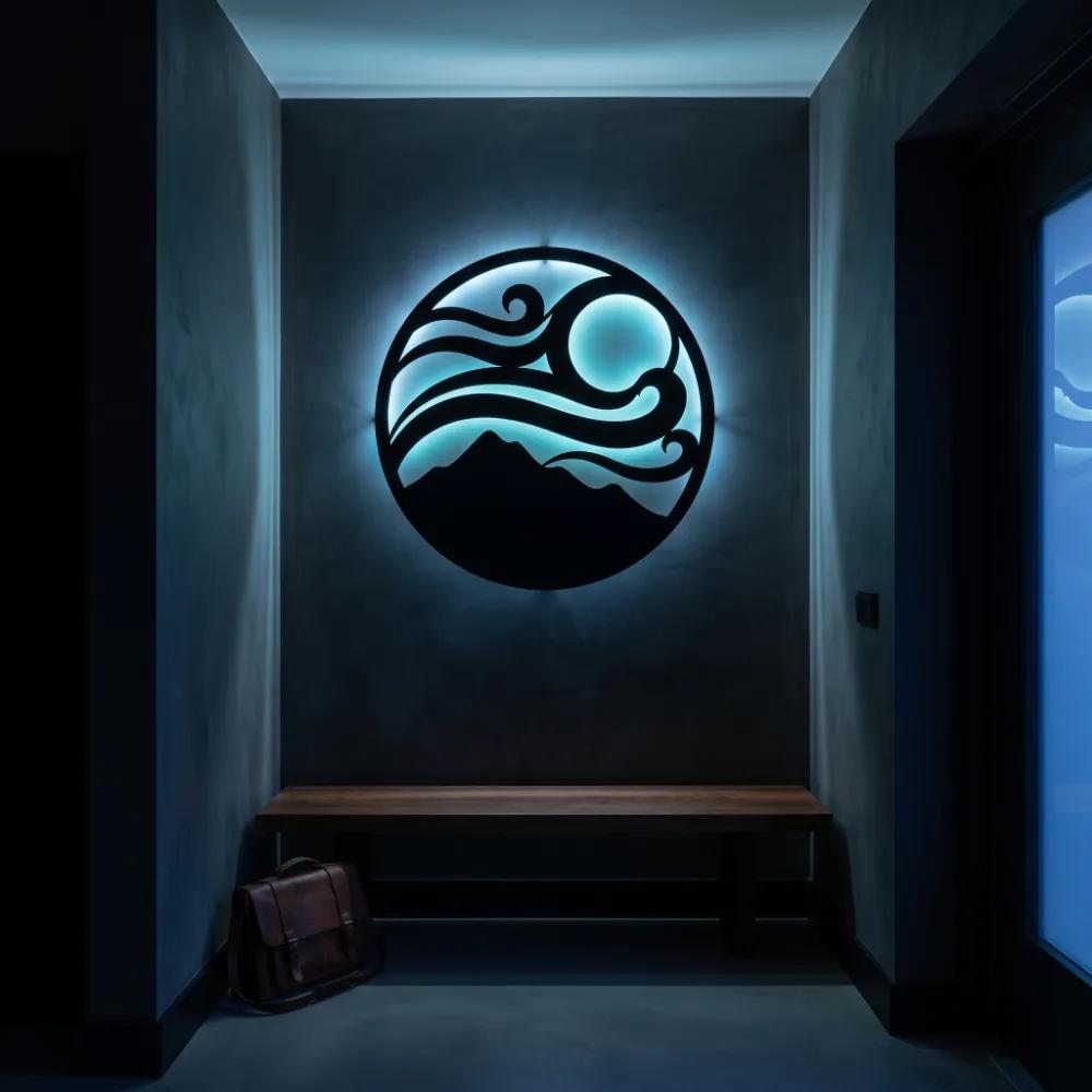 LED Mountain Wave Metal Wall Art – Tidal Summit, Backlit Living Room Decor — 2