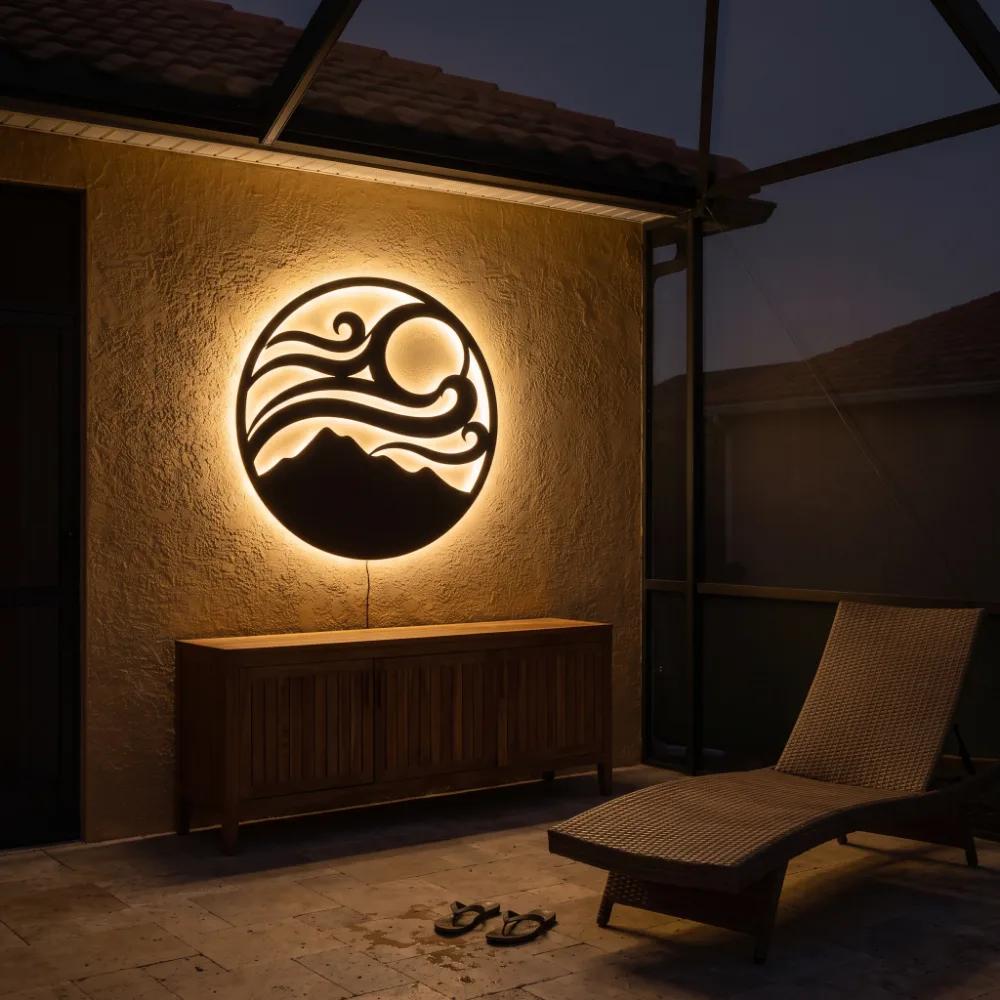 LED Mountain Wave Metal Wall Art – Tidal Summit, Backlit Living Room Decor — 4