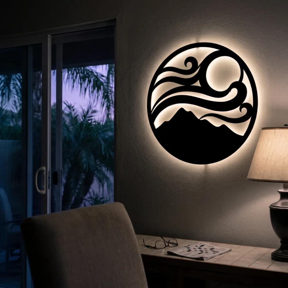LED Mountain Wave Metal Wall Art – Tidal Summit, Backlit Living Room Decor — 5