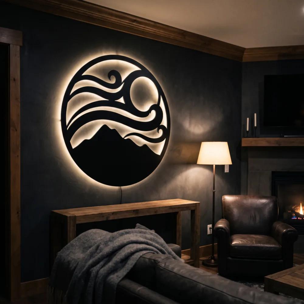 LED Mountain Wave Metal Wall Art – Tidal Summit, Backlit Living Room Decor — 6