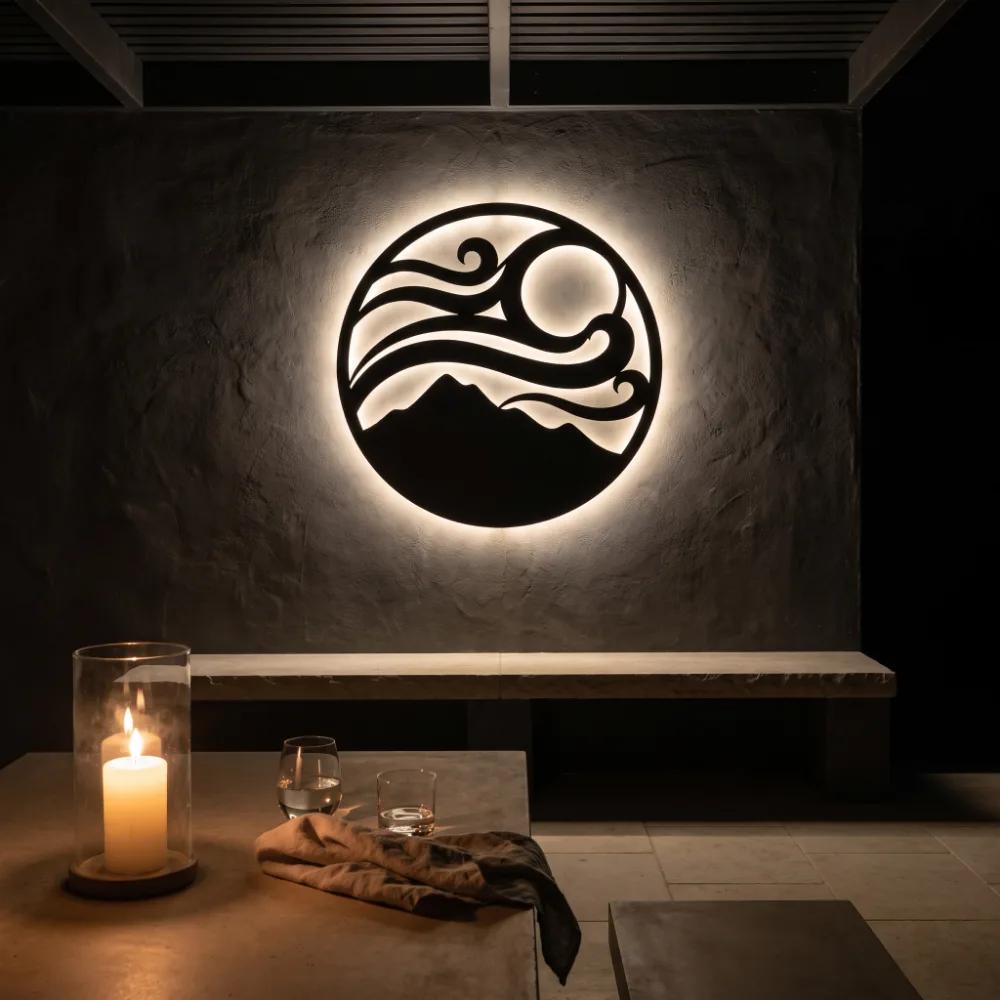 LED Mountain Wave Metal Wall Art – Tidal Summit, Backlit Living Room Decor — 7