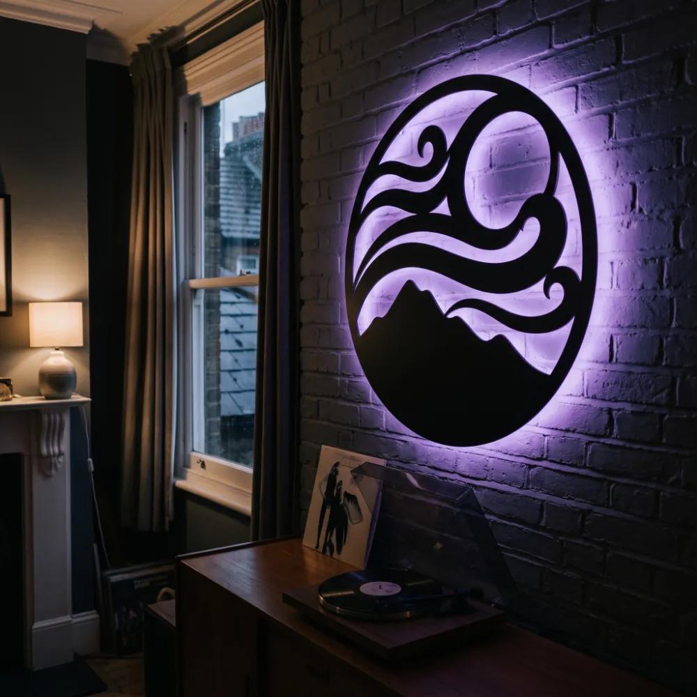 LED Mountain Wave Metal Wall Art – Tidal Summit, Backlit Living Room Decor — 8