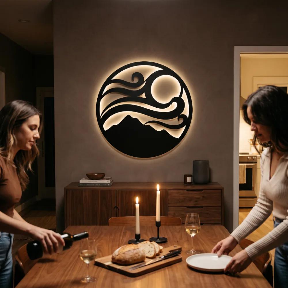 LED Mountain Wave Metal Wall Art – Tidal Summit, Backlit Living Room Decor — 9