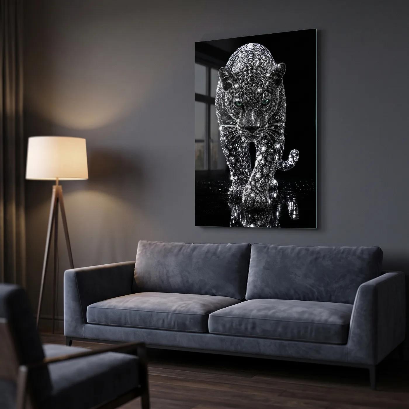 Diamond Panther Wall Art Crystal Big Cat Glass Wall Art