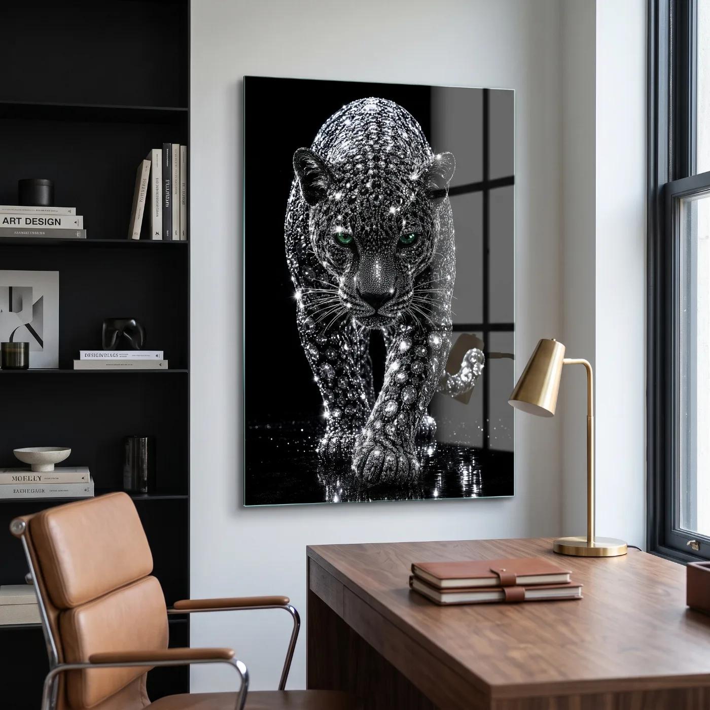 Diamond Panther Wall Art Crystal Big Cat Glass Wall Art — 2