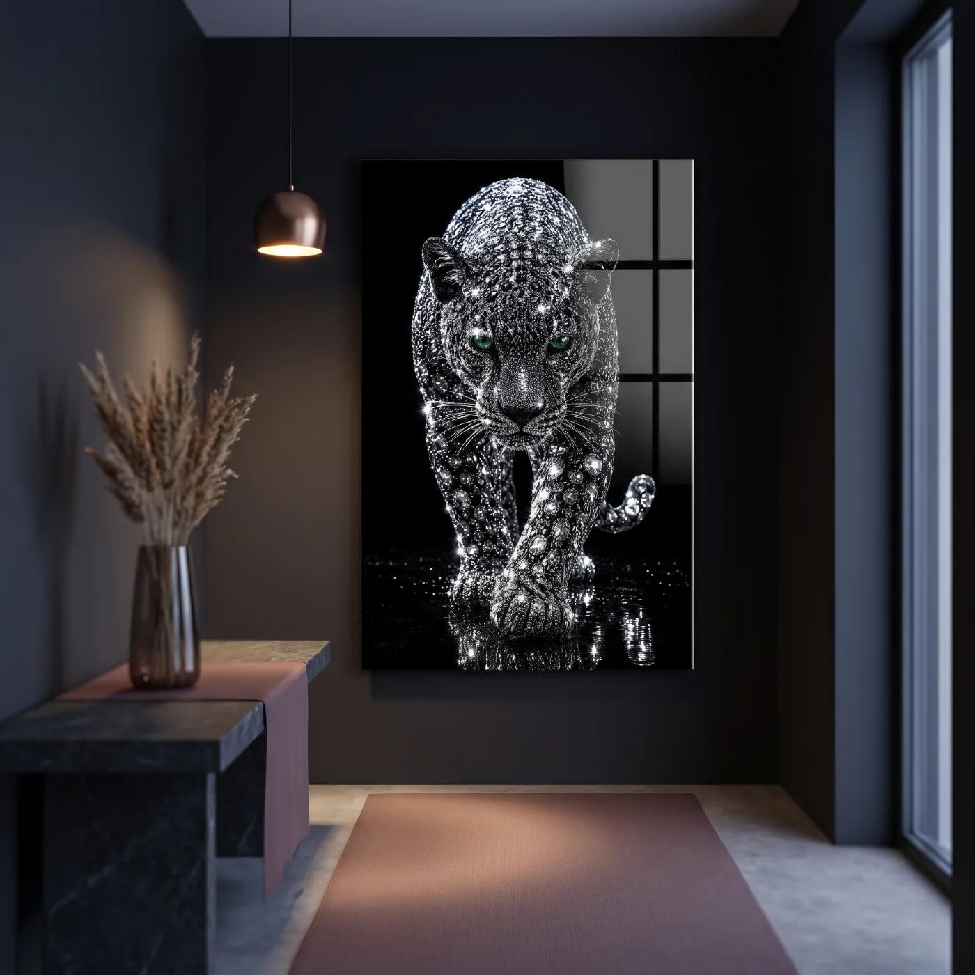 Diamond Panther Wall Art Crystal Big Cat Glass Wall Art — 3