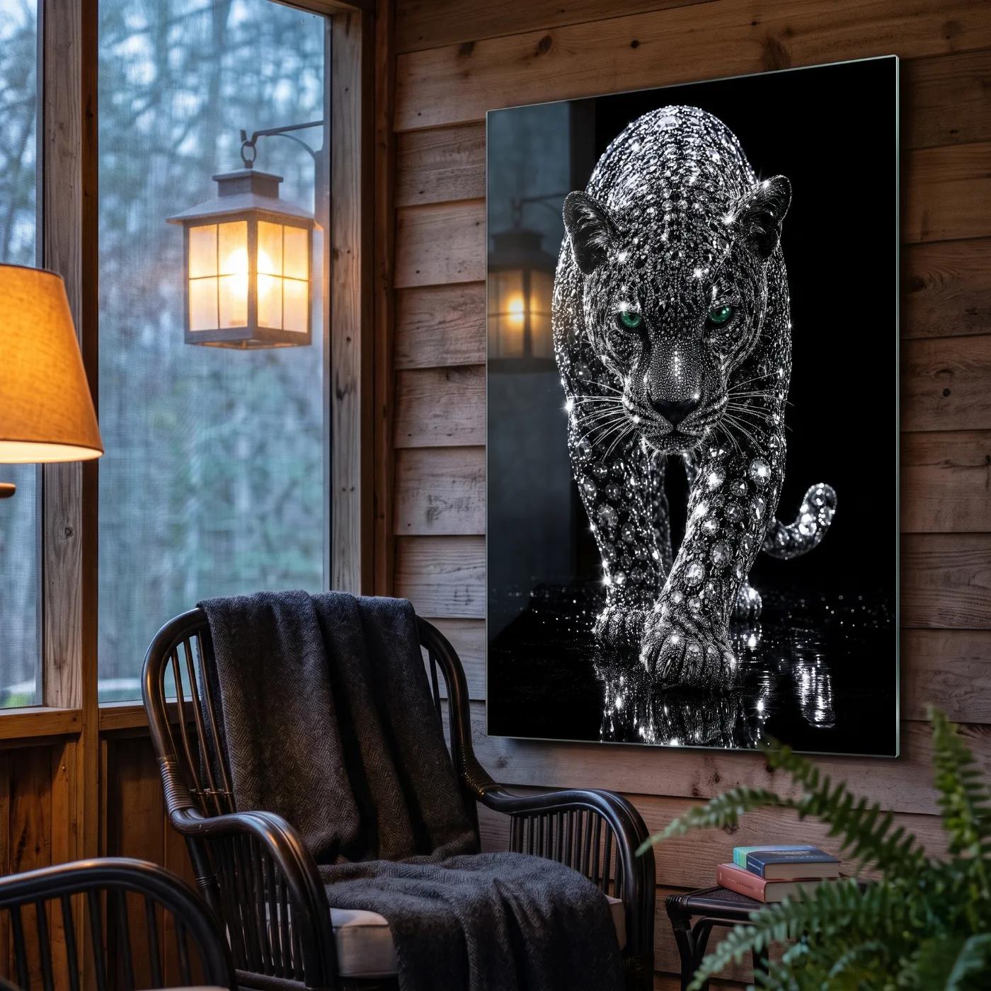 Diamond Panther Wall Art Crystal Big Cat Glass Wall Art — 5