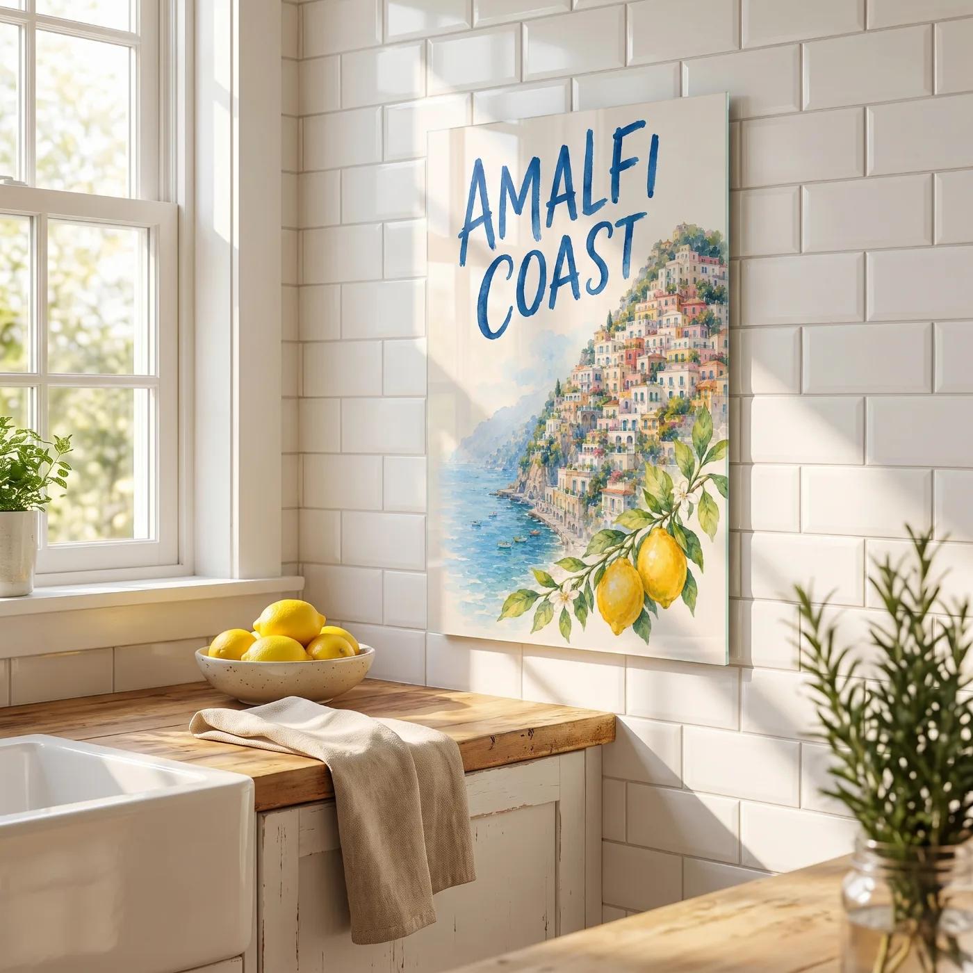Amalfi Coast Watercolor Italian Coastal Glass Wall Art — 2