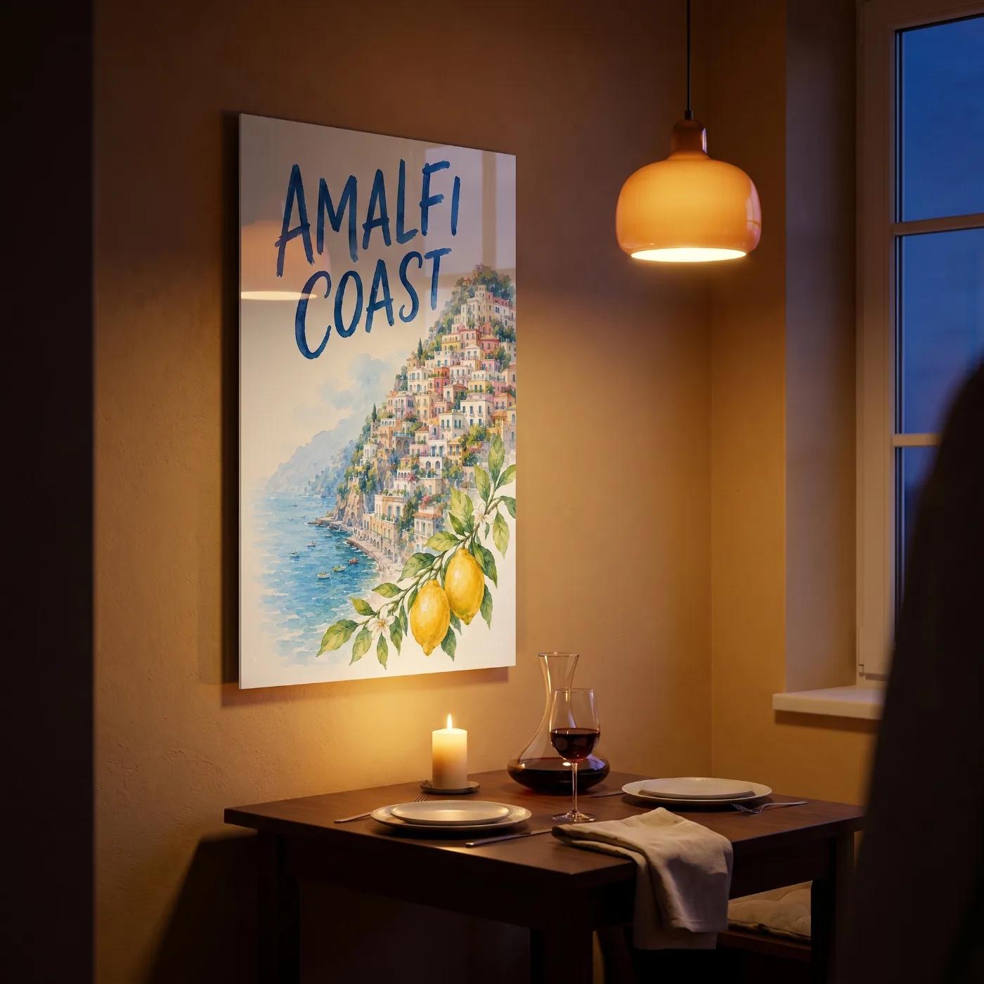 Amalfi Coast Watercolor Italian Coastal Glass Wall Art — 4