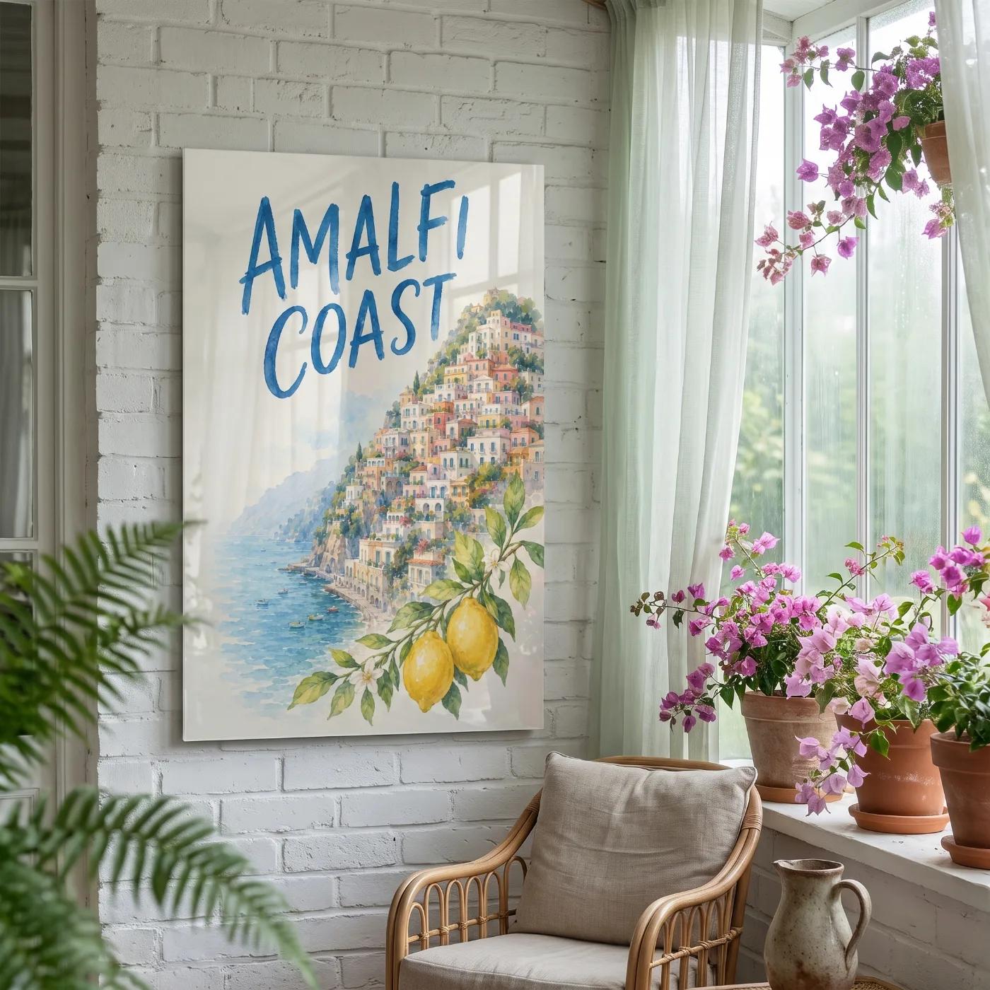 Amalfi Coast Watercolor Italian Coastal Glass Wall Art — 5