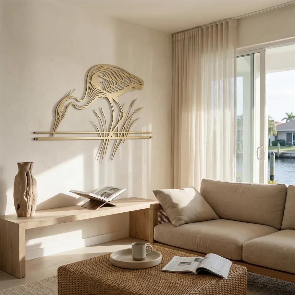 Great Blue Heron Metal Wall Art – Marsh Sentinel, Coastal Living Room Decor — 9