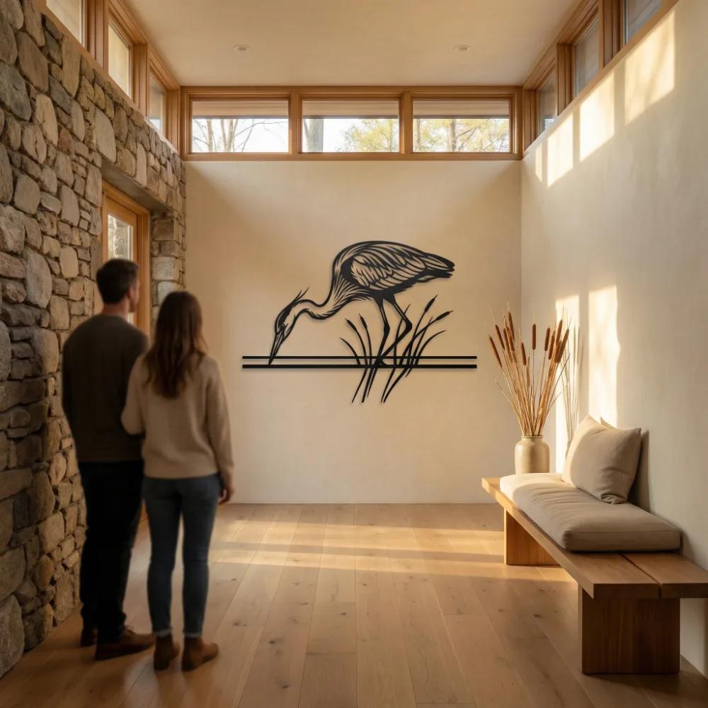 Great Blue Heron Metal Wall Art – Marsh Sentinel, Coastal Living Room Decor — 4