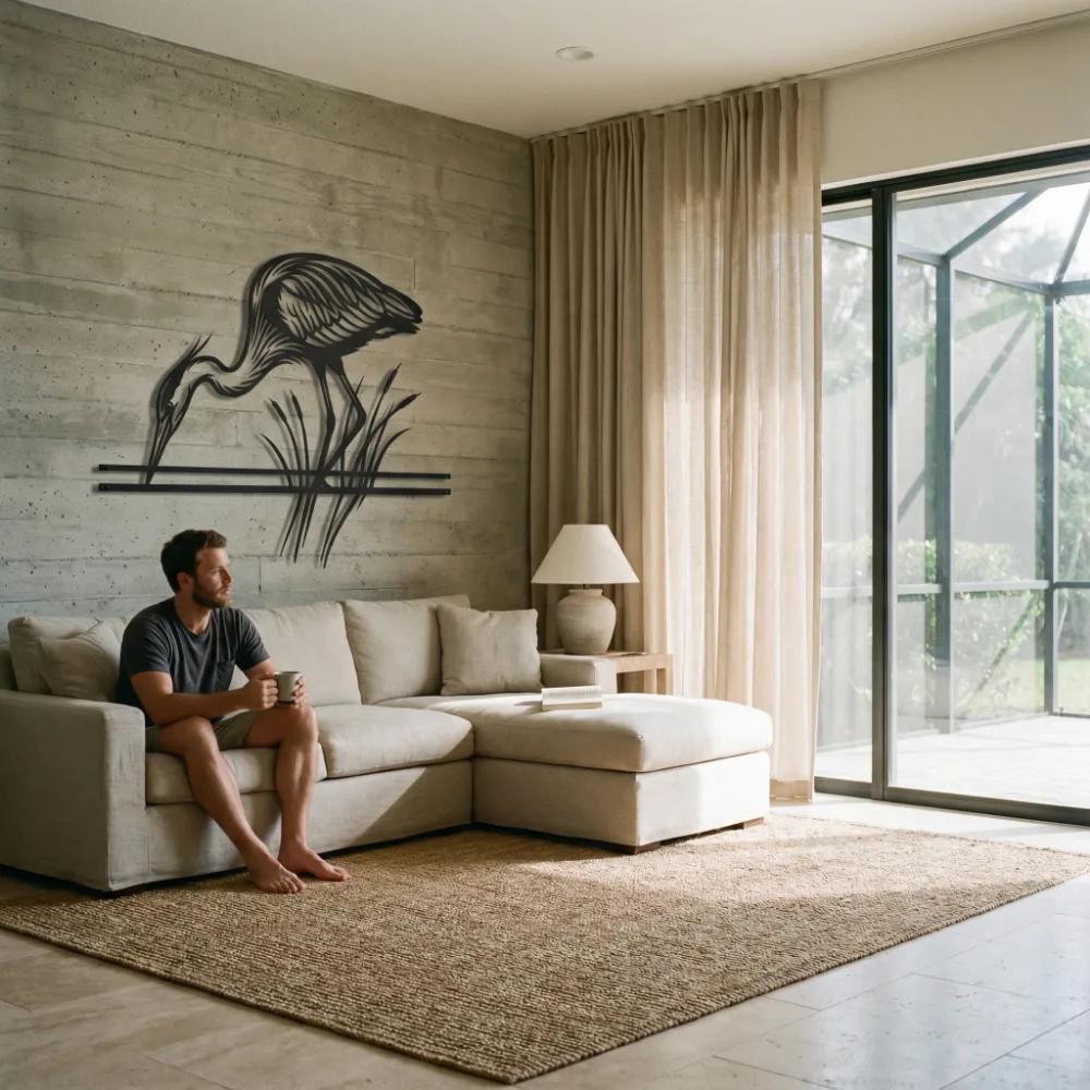 Great Blue Heron Metal Wall Art – Marsh Sentinel, Coastal Living Room Decor — 5