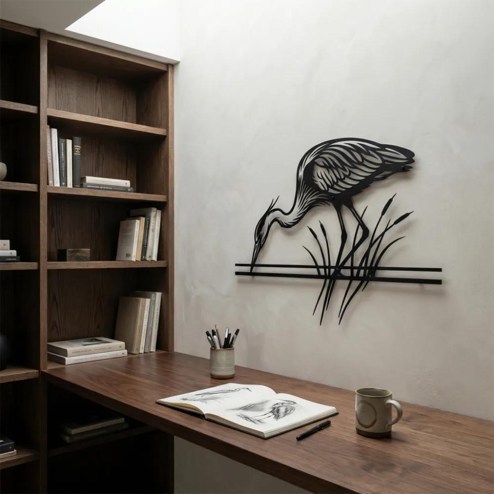Great Blue Heron Metal Wall Art – Marsh Sentinel, Coastal Living Room Decor — 6