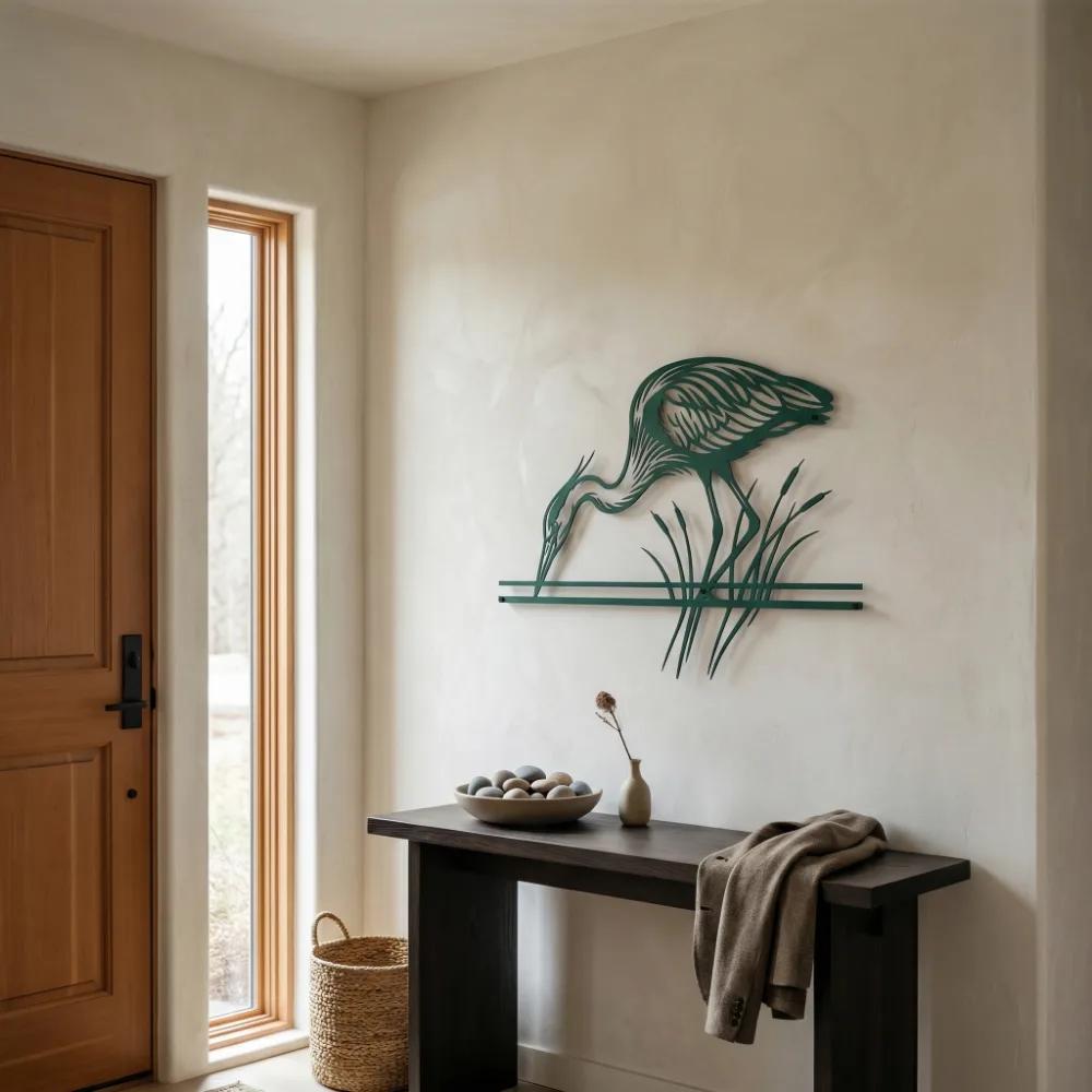 Great Blue Heron Metal Wall Art – Marsh Sentinel, Coastal Living Room Decor