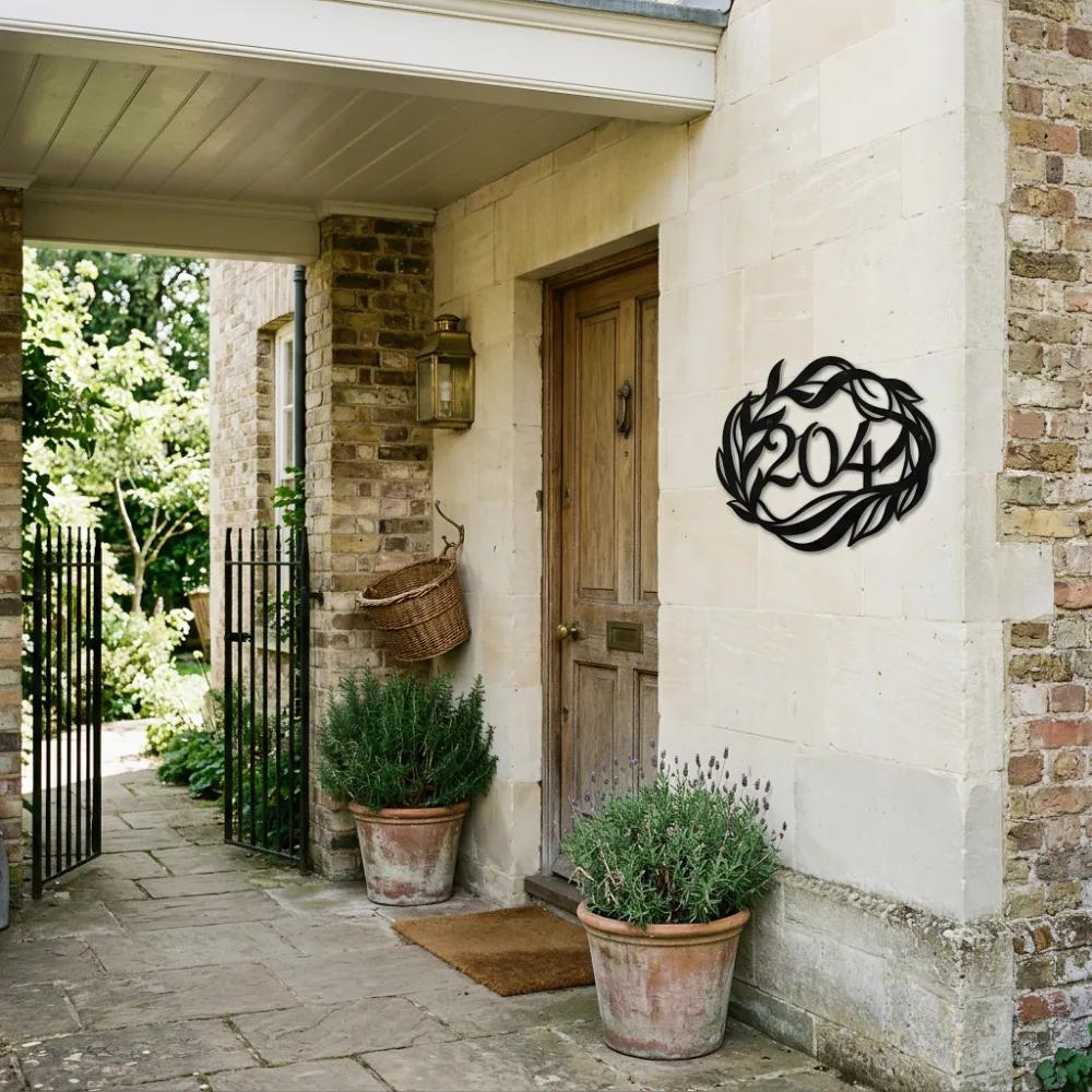 Botanical House Number Metal Art – Floral Address, Cabin Porch Decor — 5