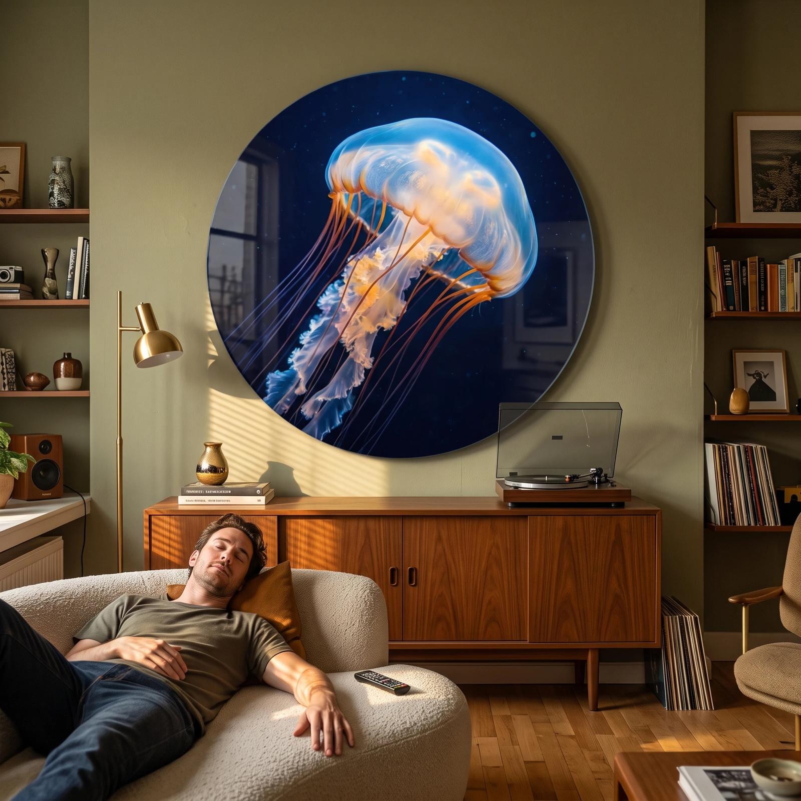 Jellyfish Ocean Deep Sea Bioluminescent Glass Wall Art