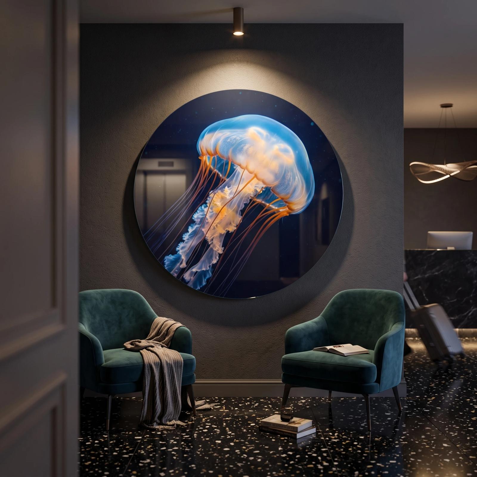 Jellyfish Ocean Deep Sea Bioluminescent Glass Wall Art — 2