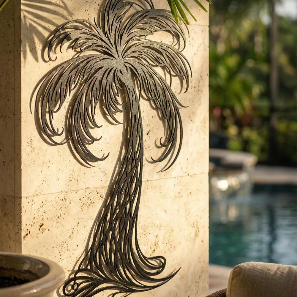 Palm Tree Metal Wall Art – Breezy Fronds, Coastal Living Room Decor