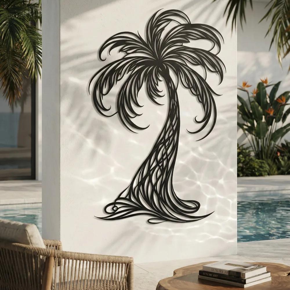 Palm Tree Metal Wall Art – Breezy Fronds, Coastal Living Room Decor — 2