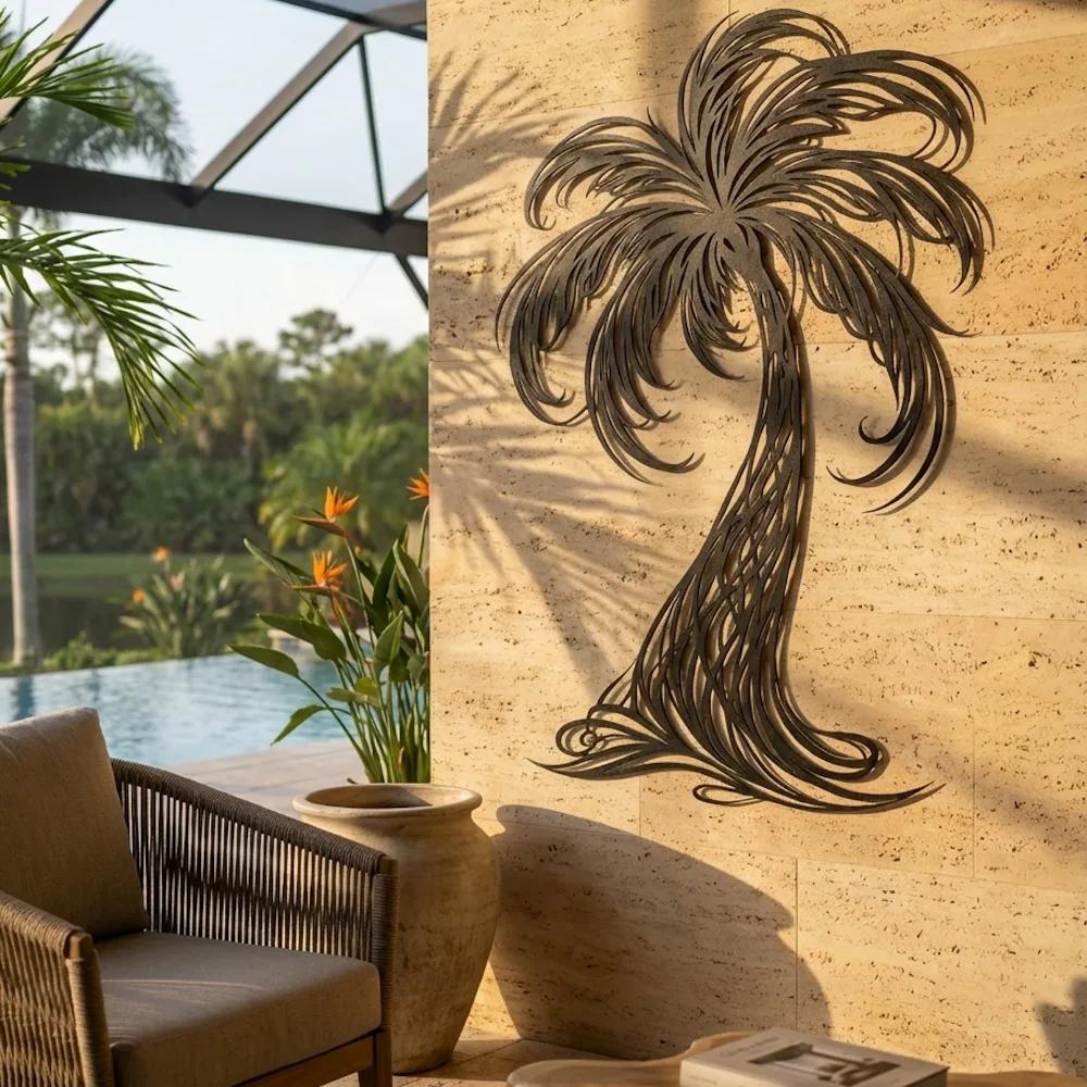 Palm Tree Metal Wall Art – Breezy Fronds, Coastal Living Room Decor — 6